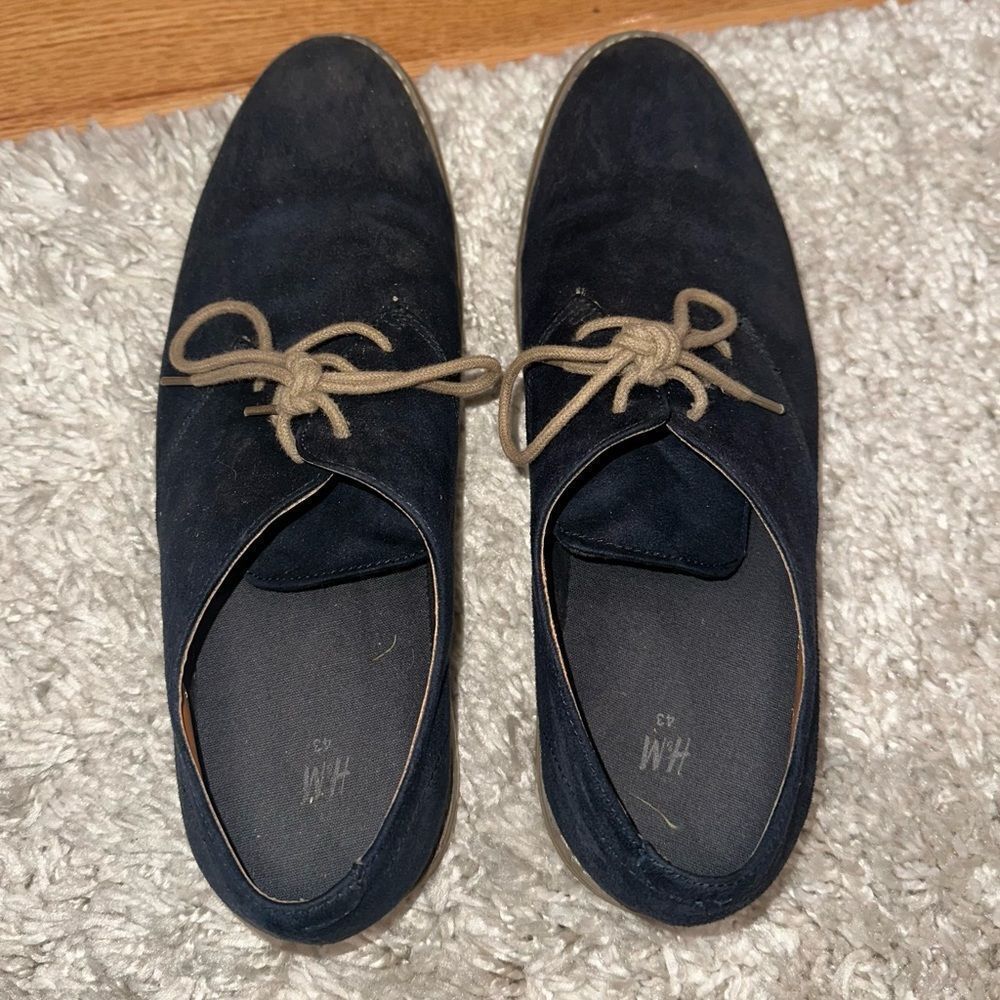 H&M Mens 10 Lace Up Oxford Dress Shoes Navy faux suede